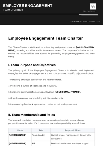Free Employee Engagement Team Charter Template to Edit Online