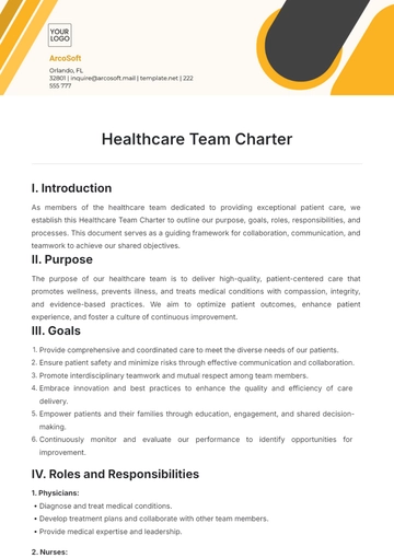 Free Healthcare Team Charter Template to Edit Online