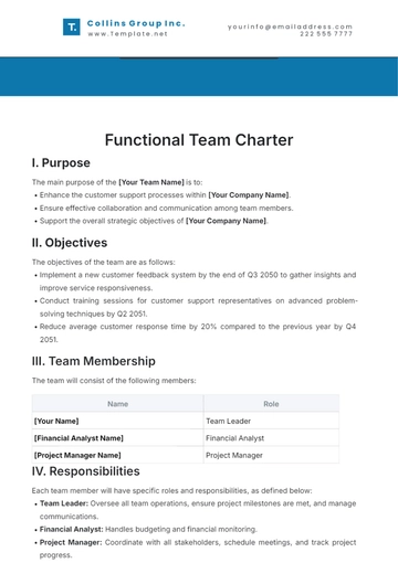 Free Functional Team Charter Template to Edit Online