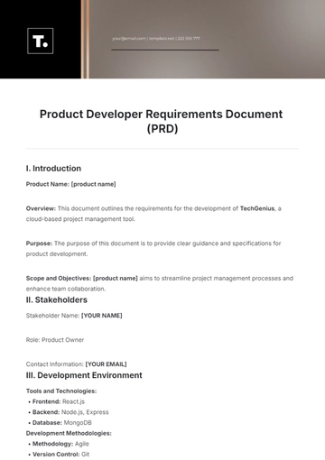 Free Product Developer Requirements Document Template to Edit Online