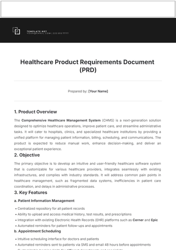 Free Healthcare Product Requirements Document Template to Edit Online