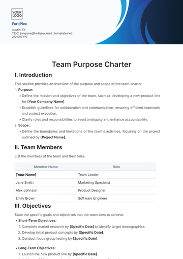 Free Team Purpose Charter Template to Edit Online