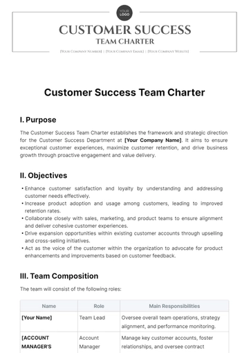 Free Customer Success Team Charter Template to Edit Online