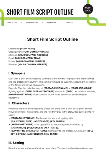 Free Short Film Script Outline Template to Edit Online