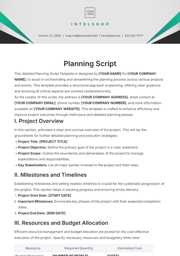 Free Planning Script Template to Edit Online