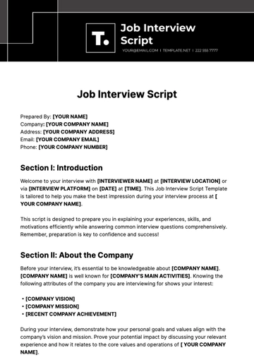 Free Job Interview Script Template to Edit Online
