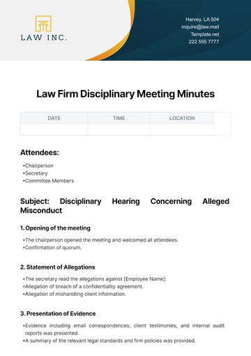 Free Law Firm Disciplinary Meeting Minutes Template to Edit Online