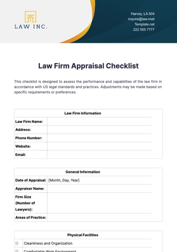 Free Law Firm Appraisal Checklist Template to Edit Online Free Law Firm Appraisal Checklist Template to Edit Online
