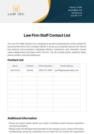 Free Law Firm Staff Contact List Template