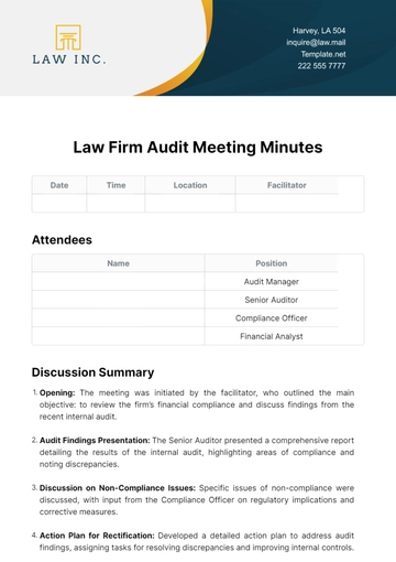 Free Law Firm Audit Meeting Minutes Template to Edit Online