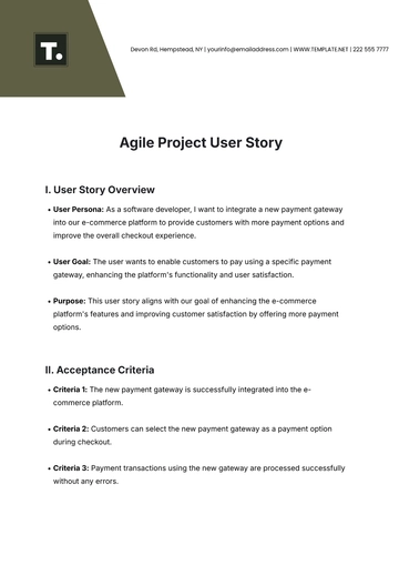 Free Agile Project User Story Template to Edit Online | Template.net