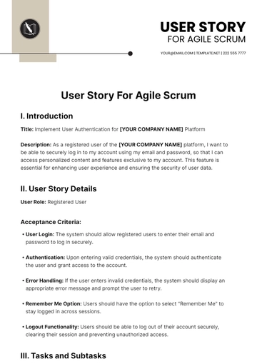 Free User Story For Agile Scrum Template to Edit Online
