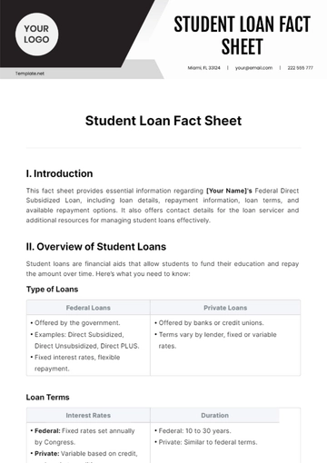 Free Student Loan Fact Sheet Template to Edit Online