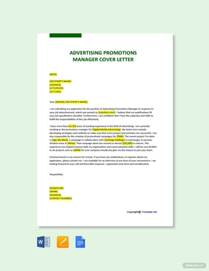 Advertising Promotions Manager Cover Letter