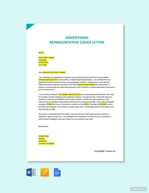 Advertising Representative Cover Letter