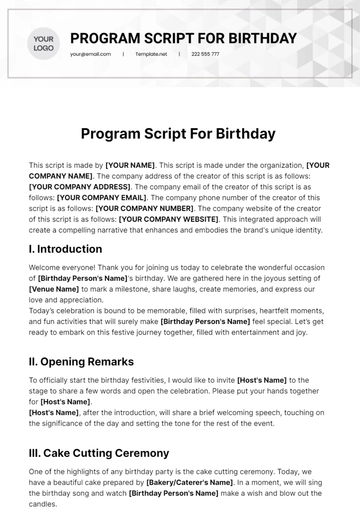 Free Program Script For Birthday Template to Edit Online