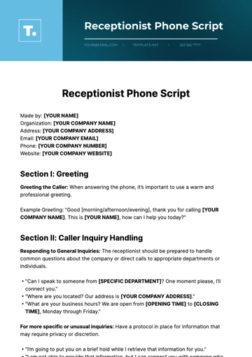 Free Receptionist Phone Script Template to Edit Online