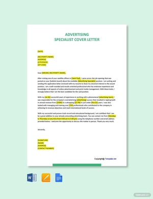 Advertising Specialist Cover Letter
