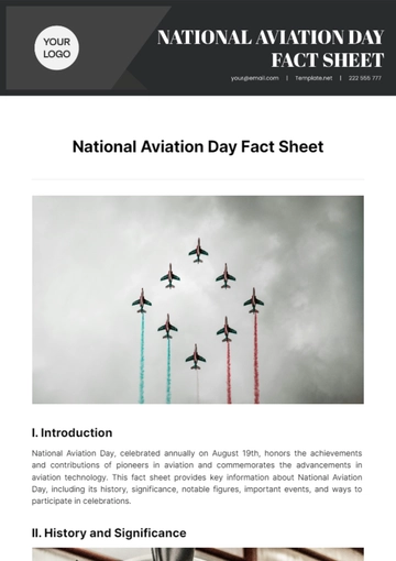 Free National Aviation Day Factsheet Template to Edit Online