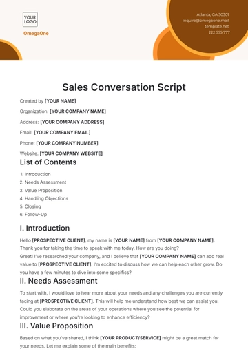 Free Sales Conversations Script Template to Edit Online