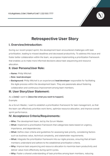 Free Retrospective User Story Template to Edit Online