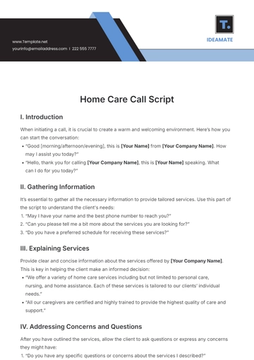 Free Home Care Call Script Template to Edit Online