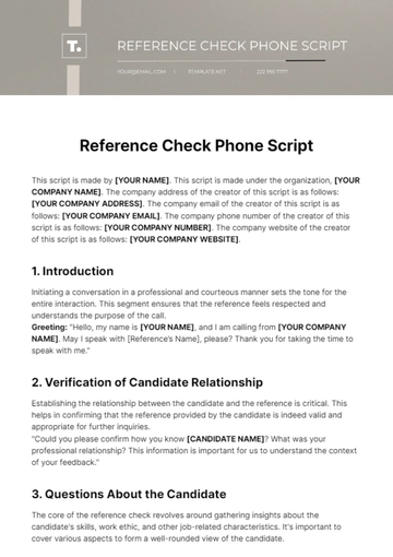 Free Reference Check Phone Script Template to Edit Online