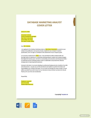 Database Marketing Analyst Cover Letter