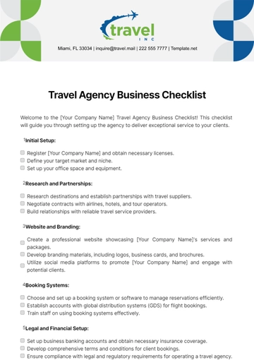 Free Travel Agency Business Checklist Template to Edit Online
