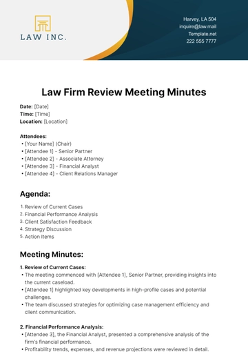 Free Law Firm Review Meeting Minutes Template to Edit Online
