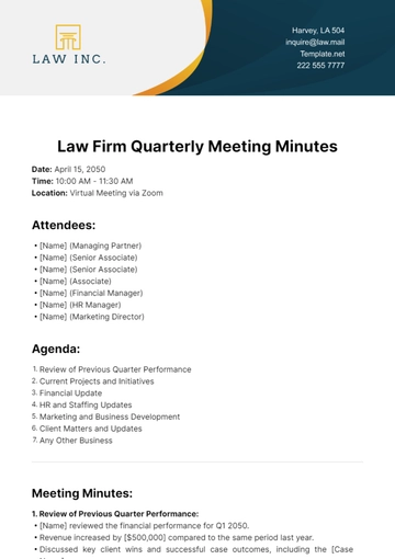 Free Law Firm Quarterly Meeting Minutes Template to Edit Online