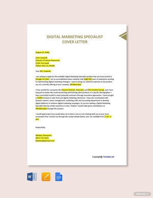 Digital Marketing Specialist Cover Letter