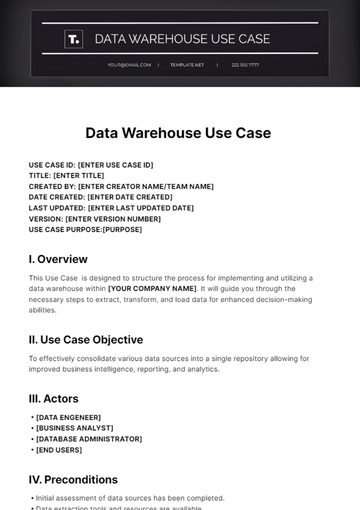 Free Data Warehouse Use Case Template to Edit Online