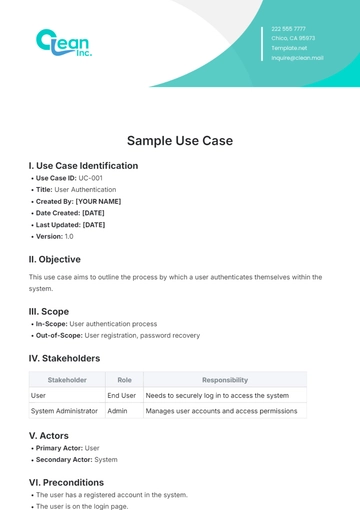 Free Sample Use Case Template to Edit Online