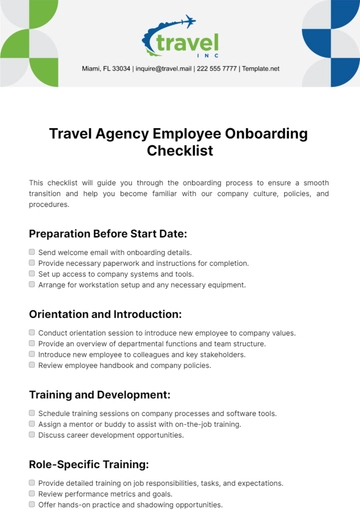 Free Travel Agency Employee Onboarding Checklist Template to Edit Online