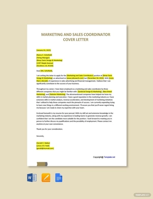 Marketing and Sales Coordinator Cover Letter