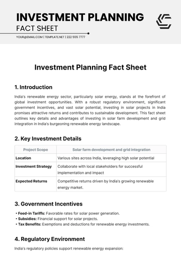 Free Investment Planning Fact Sheet Template to Edit Online
