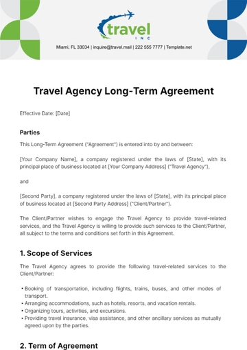 Free Travel Agency Long-Term Agreement Template to Edit Online