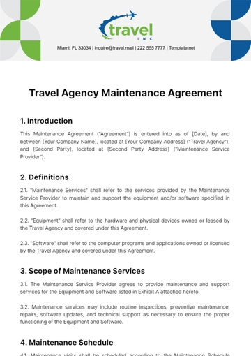 Free Travel Agency Maintenance Agreement Template to Edit Online