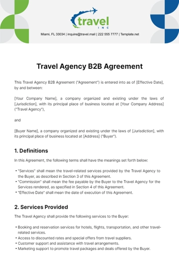 Free Travel Agency B2B Agreement Template to Edit Online