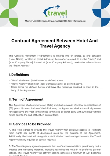 Free Contract Agreement Between Hotel And Travel Agency Template to Edit Online