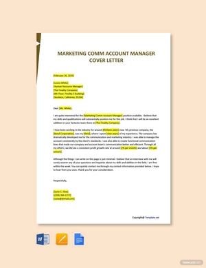 Marketing Comm Account Manager Cover Letter
