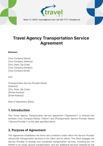 Free Travel Agency Transportation Service Agreement Template to Edit Online