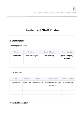 Free Restaurant Staff Roster Template to Edit Online | Template.net