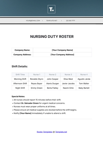 Free Nursing Duty Roster Template to Edit Online