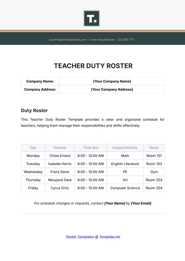 Free Teacher Duty Roster Template to Edit Online