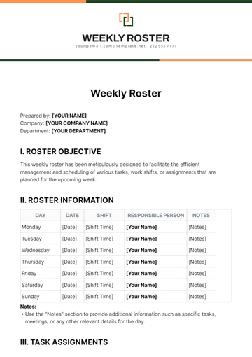 Free Weekly Roster Template to Edit Online