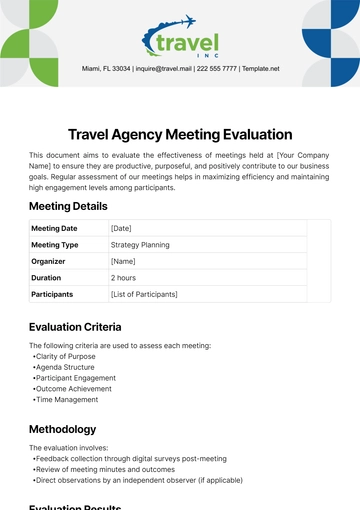 Free Travel Agency Meeting Evaluation Template to Edit Online