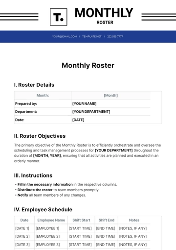 Free Monthly Roster Template to Edit Online