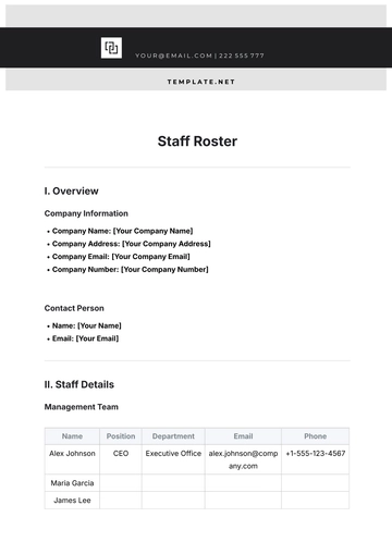 Free Staff Roster Template to Edit Online | Template.net
